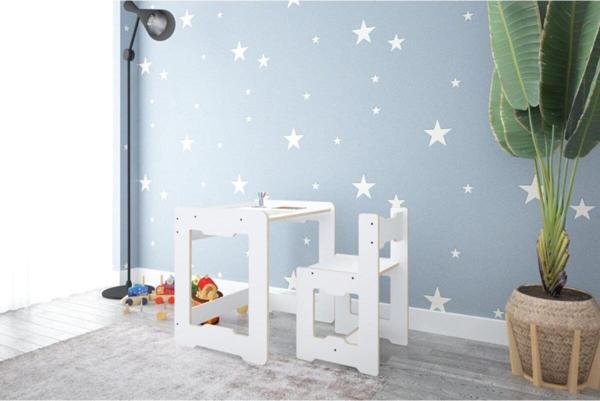 Minera 4-6 Yaş Martı Montessori Çocuk Oyun, Çalışma, Aktivite Masa Ve Sandalyesi / Beyaz - Image 1