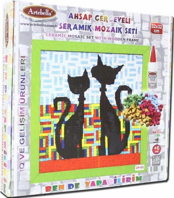 Artebella 05 I Çocuk Ahşap Çerçeveli Seramik Mozaik Set +6 Yaş 32x32 cm - Image 1