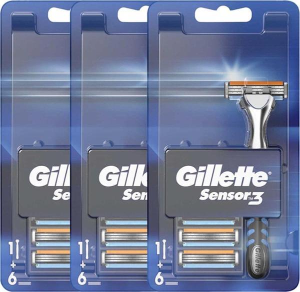 Gillette Sensor3 Tıraş Makinesi Ve Yedek Tıraş Bıçağı 6'Lı X 3 Adet - Image 1