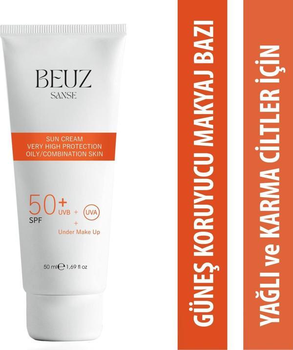 Beuz Sanse Spf50+ Yağlı ve Karma Ciltler İçin Çok Yüksek Korumalı Güneş Kremi & Makyaj Bazı - 50 ml - Image 1