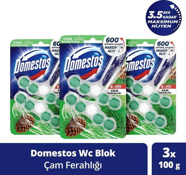 Domestos Wc Blok 5'li Güç Tuvalet Bloğu Çam Ferahlığı Maksimum Hijyen Sağlar 100 Gr x3 - Image 1
