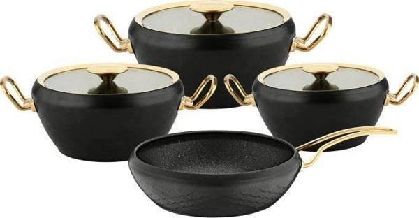 Oms Sirena 7 Parça Granit Döküm Tencere Seti Siyah Gold 3540 - Image 1