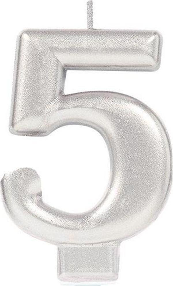 5 Rakam Mum Gümüş Renk - Image 1