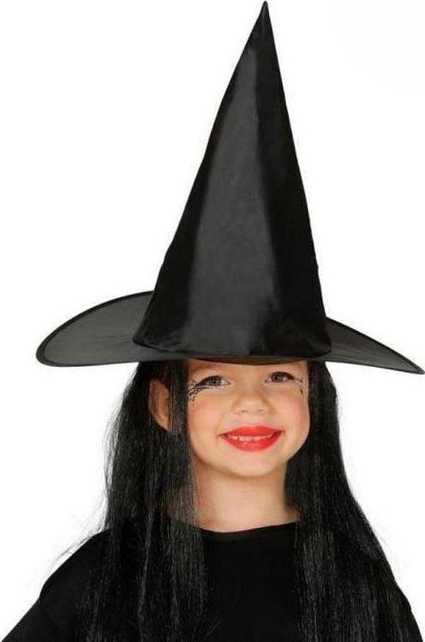 Çocuk Boy Siyah Cadı Şapkası ve Uzun Siyah Cadı Peruğu - Image 1