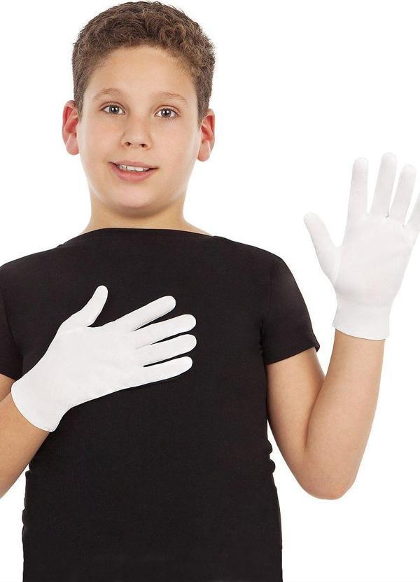 Beyaz Renk Çocuk Boy Likralı Pandomim Eldiveni - Image 1