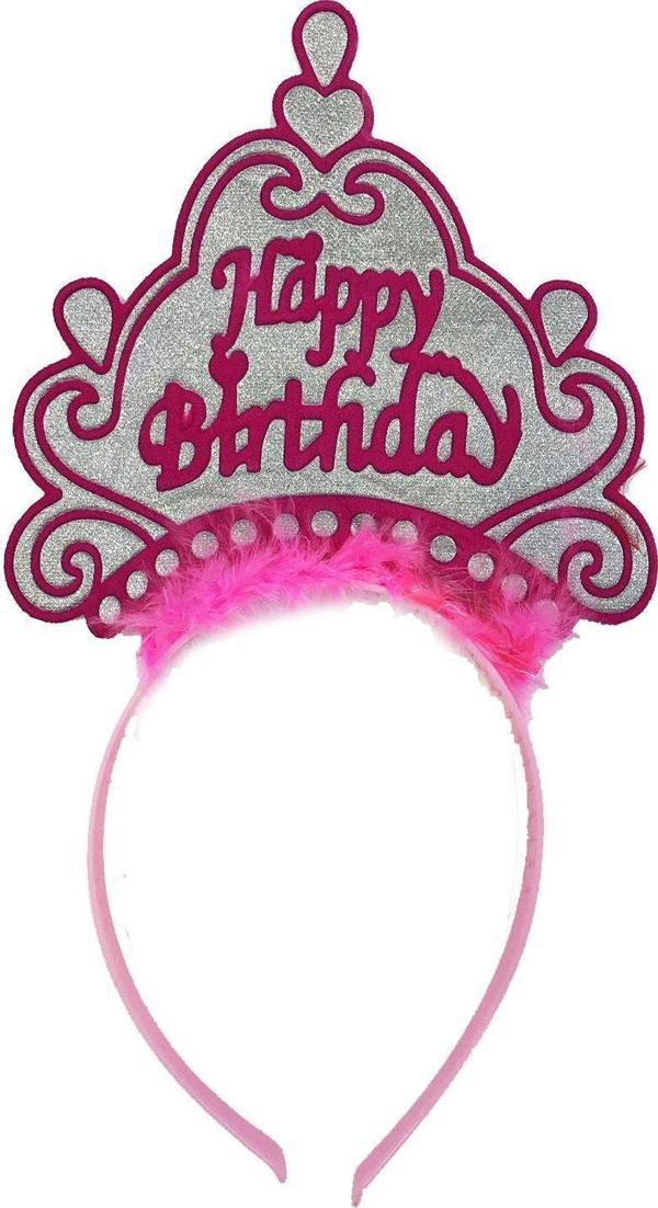 Happy Birthday Neon Pembe Renk Doğum Günü Tacı 24x15 cm - Image 1