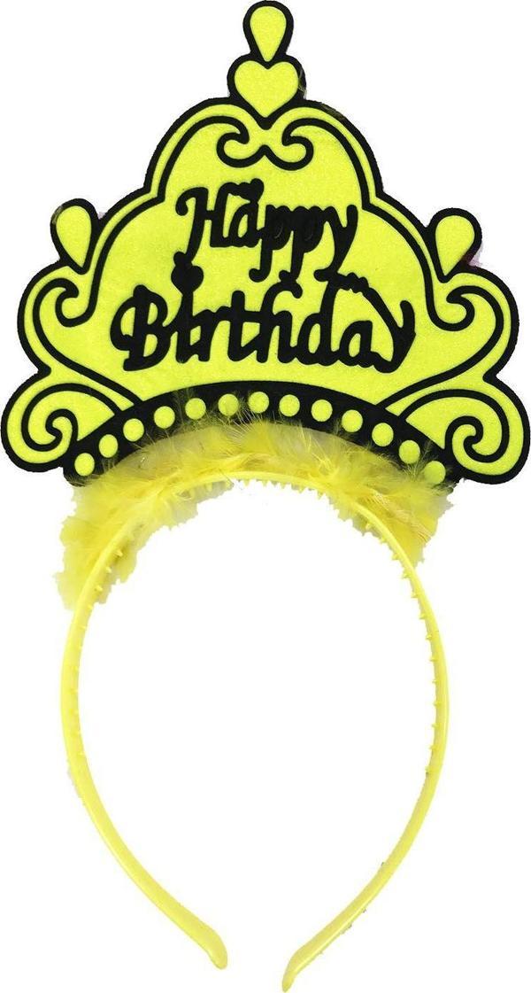 Happy Birthday Neon Sarı Renk Doğum Günü Tacı 24x15 cm - Image 1