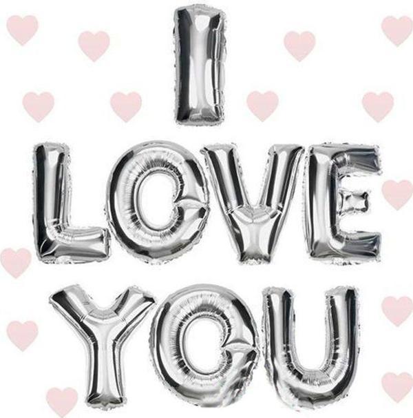 I Love You Folyo Balon Gümüş Renk 35 CM - Image 1