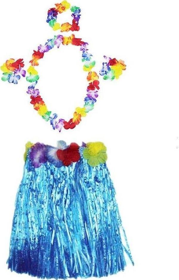 Luau Aloha Hawaii Partisi  Etek Taç ve Bileklik Seti Mavi - Image 1