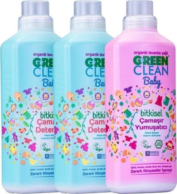 Green Clean Baby Çamaşır Deterjanı 1 L X 2 Çamaşır Yumuşatıcısı 1 L - Image 1