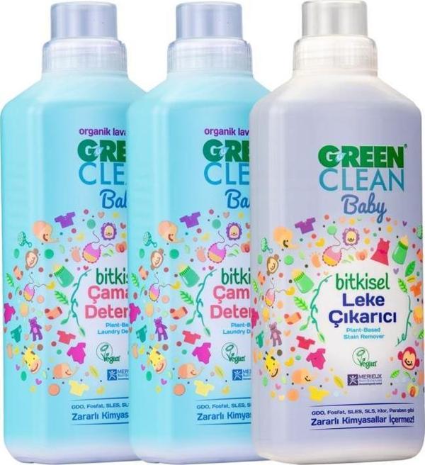 Green Clean Baby Çamaşır Deterjanı 1 Lt. + Çamaşır Deterjanı 1 Lt + Leke Çıkarıcı 1 Lt. 3' lü Set - Image 1