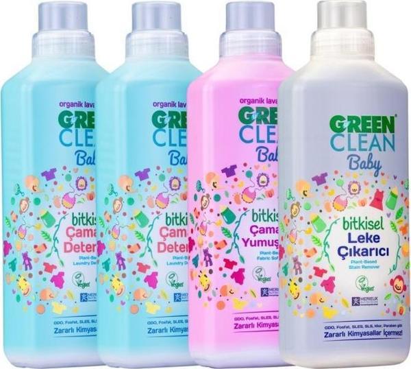 Green Clean Baby Çamaşır Deterjanı 1 lt. + Çamaşır Deterjanı 1 lt Yumuşatıcı 1 lt. Leke Çıkarıcı - Image 1