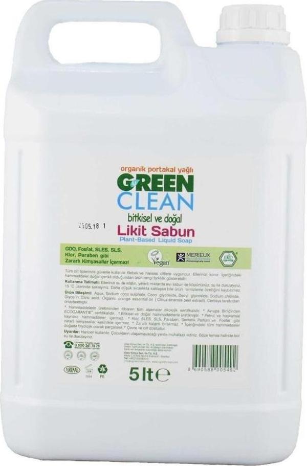 Green Clean Bitkisel Sıvı El Sabunu Organik Portakal Yağlı 5lt - Image 1