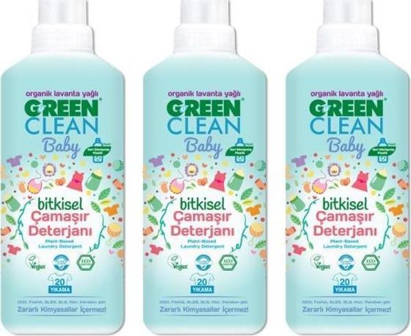 Green Clean Organik Lavanta Yağlı Baby Bitkisel Sıvı Çamaşır Deterjanı 1000 Ml 3'lü - Image 1