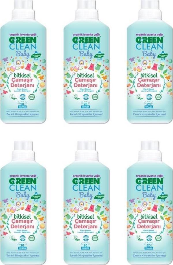 Green Clean Organik Lavanta Yağlı Baby Bitkisel Sıvı Çamaşır Deterjanı 1000 ml 6'lı - Image 1