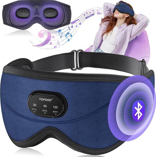 TOPOINT Uyku Kulaklıkları Bluetooth 3D Uyku Maskesi - Lacivert (Kadife) - Image 1