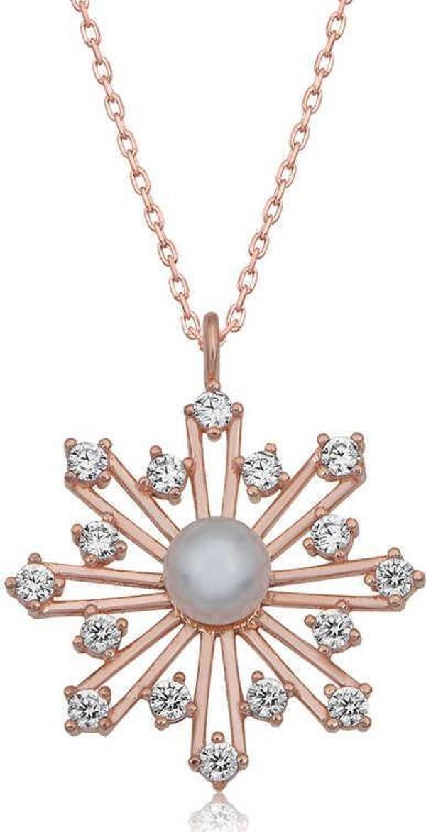 925 Ayar Gümüş Rose İncili Kar Tanesi Kadın Gümüş Kolye - Image 1