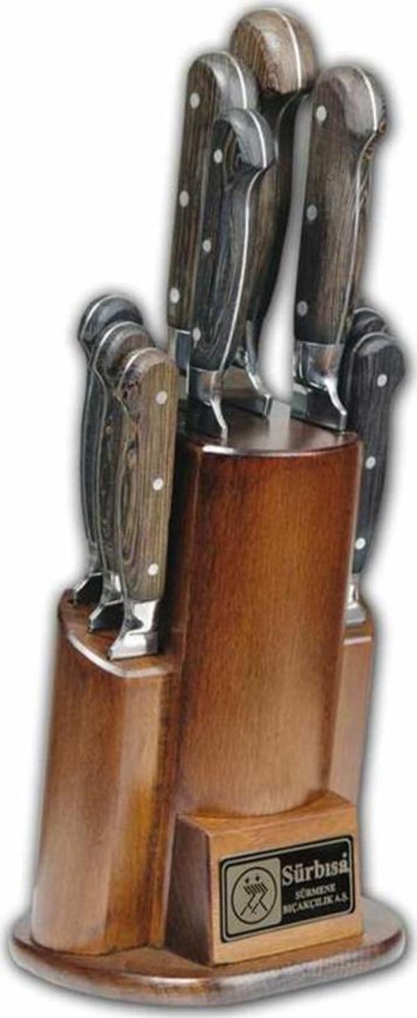 Sürbisa Sürmene 61504-YM-E Ahşap Standlı Yöresel Mutfak Bıçak Seti 10 lu (Pimli) - Image 1