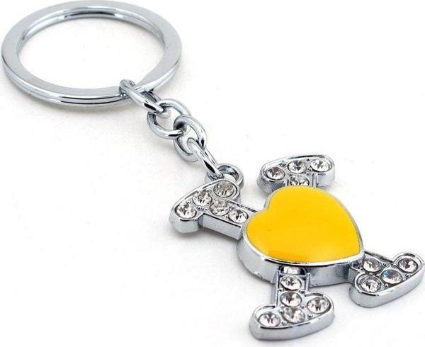 Unisex Sari Kalp X Parlak Taşli Metal Anahtarlik Kc581 - Image 1