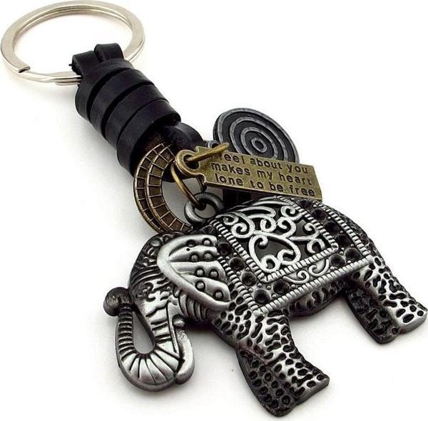 Fil Elephant Bereket Sembolü Gerçek Deri Metal Anahtarlık KC043 - Image 1
