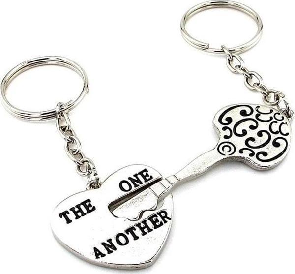 Kalp Anahtarı Puzzle Antik Desen İkili Metal Anahtarlık Set Kc960 - Image 1