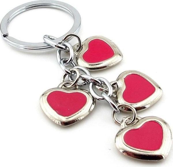 Kırmızı Kalpler Sevgili Aşk Sallantılı Metal Anahtarlık KC033 - Image 1