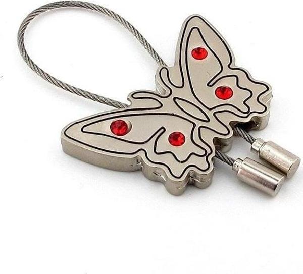Kırmızı Taşlı Kelebek Halatlı Metal Anahtarlık Kc888 - Image 1
