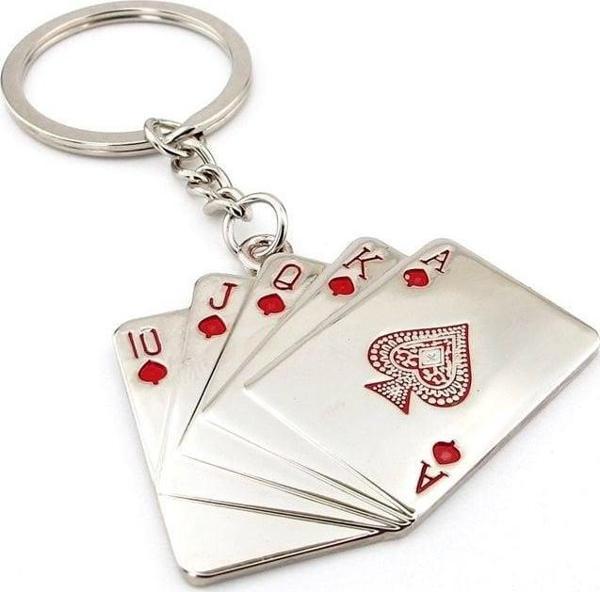 Poker Royal Flush Iskambil Destesi Kupa Metal Anahtarlık Kc011 - Image 1
