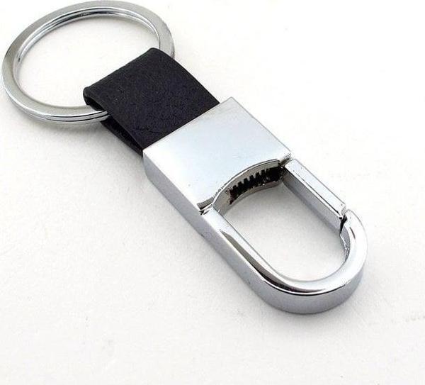 Siyah Deri Parlak Metal Çengel Anahtarlık Kc842 - Image 1