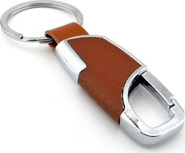 Taba Kahverengi Deri Metal Kanca Bel Askı Klasik Anahtarlık KC092 - Image 1
