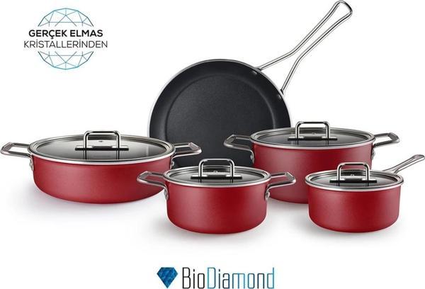 Karaca Mastermaid BioDiamond 9 Parça Tencere Seti Imperial Red - Image 1
