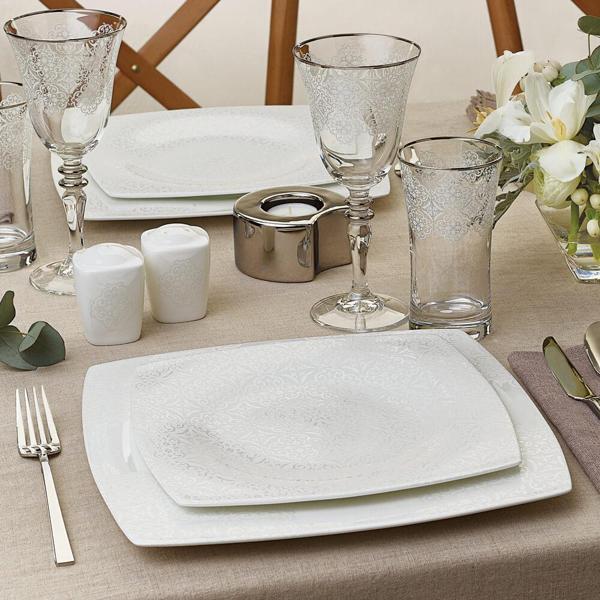 Karaca Fine Pearl Valentina 62 Parça 12 Kişilik İnci Yemek Takımı Kare - Image 1