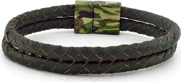 ASKERİ KAMUFLAJ METAL MIKNATIS YEŞİL DERİ ERKEK BİLEKLİK BT648 - Image 1