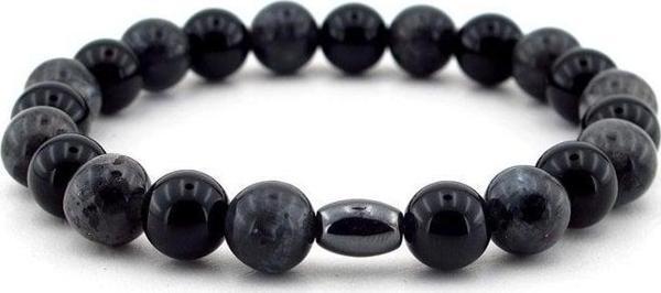 GRİ LABRADORİT SİYAH ONiX ONİKS ERKEK BİLEKLİK B428 - Image 1