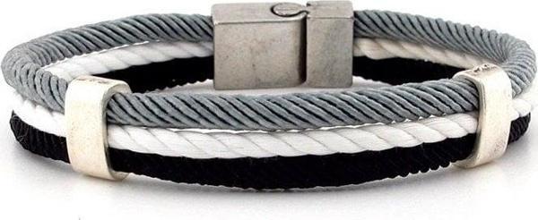 GRİ SİYAH BEYAZ ÜÇ SIRALI HALAT İP ERKEK BİLEKLİK M009E - Image 1