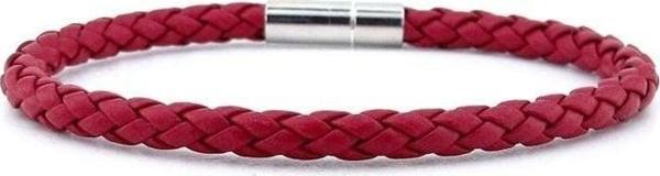 Bordo Çapraz Örgü Deri Metal Klipsli Erkek Bileklik M041B - Image 1