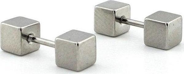 GÜMÜŞ RENKLİ KÜP TASARIM PASLANMAZ ÇELİK ERKEK KÜPE E958 - Image 1