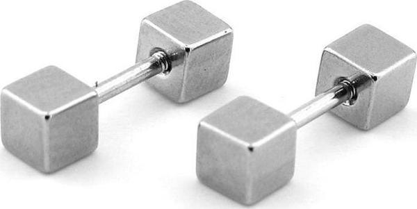 Gümüş Renkli Küp Tasarım Vidalı Bar Piercing Kadın Erkek Küpe ER048 - Image 1