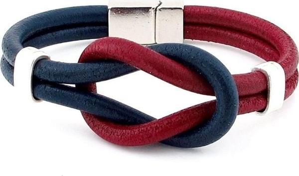 Bordo Lacivert Alaçatı Düğüm Hakiki Deri Erkek Bileklik M051G - Image 1