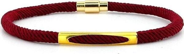BORDO ÖRGÜ İPLİ SARI METAL MIKNATISLI ERKEK BİLEKLİK M026M - Image 1