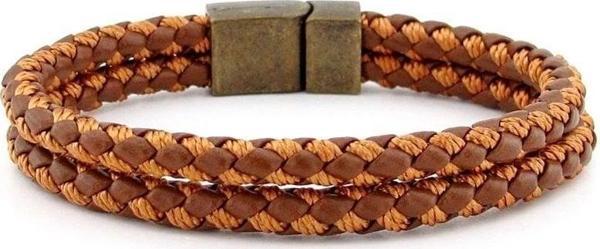 BRONZ MANYETİK KLİPS İKİ SIRA TABA ÖRGÜ DERİ ERKEK BİLEKLİK M030E - Image 1