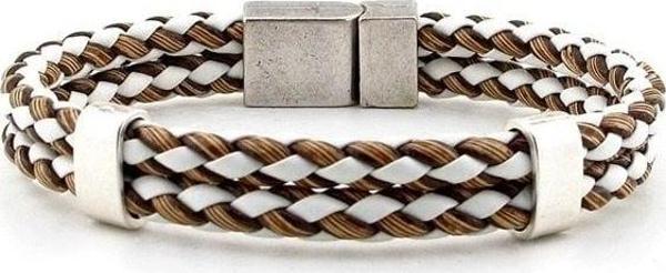 KAHVE BEYAZ ÖRGÜ MIKNATISLI METAL KLİPS ERKEK BİLEKLİK BT398 - Image 1