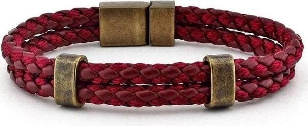 ÇİFT SIRALI BORDO ÖRGÜ DERİ ERKEK BİLEKLİK BT272 - Image 1
