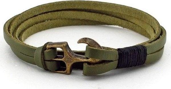 ÇİFT SIRALI HAKİ YEŞİL DERİ ÇAPALI GEMİCİ ERKEK BİLEKLİK BT374 - Image 1