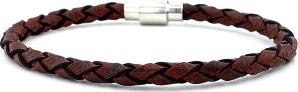 KAHVERENGİ ÖRGÜ GERÇEK DERİ METAL MIKNATIS ERKEK BİLEKLİK M019P - Image 1