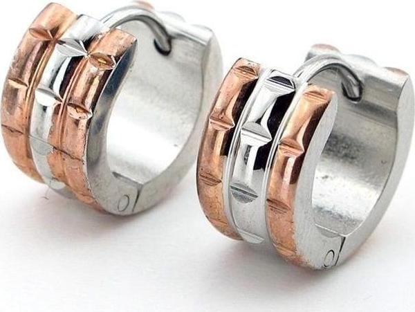 Dörtgen Desen Bronz Gümüş Renk Paslanmaz Çelik Kadın Erkek Halka Küpe ER054 - Image 1