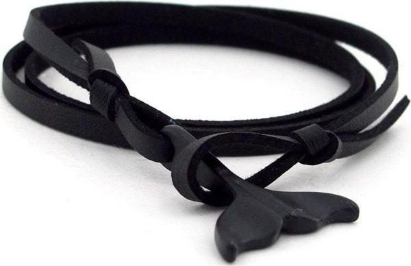 METAL BALİNA BALIK KUYRUK SİYAH DERİ ERKEK BİLEKLİK BT579 - Image 1