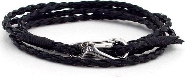METAL KANCA DÖRT SIRALI SİYAH DERİ ERKEK BİLEKLİK BT357 - Image 1