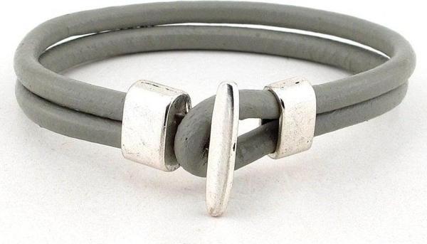 METAL KANCA GRİ GERÇEK DERİ ERKEK BİLEKLİK BT185 - Image 1