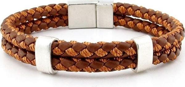 Metal Manyetik Klips İki Sıra Taba Örgü Deri Erkek Bileklik M039E - Image 1